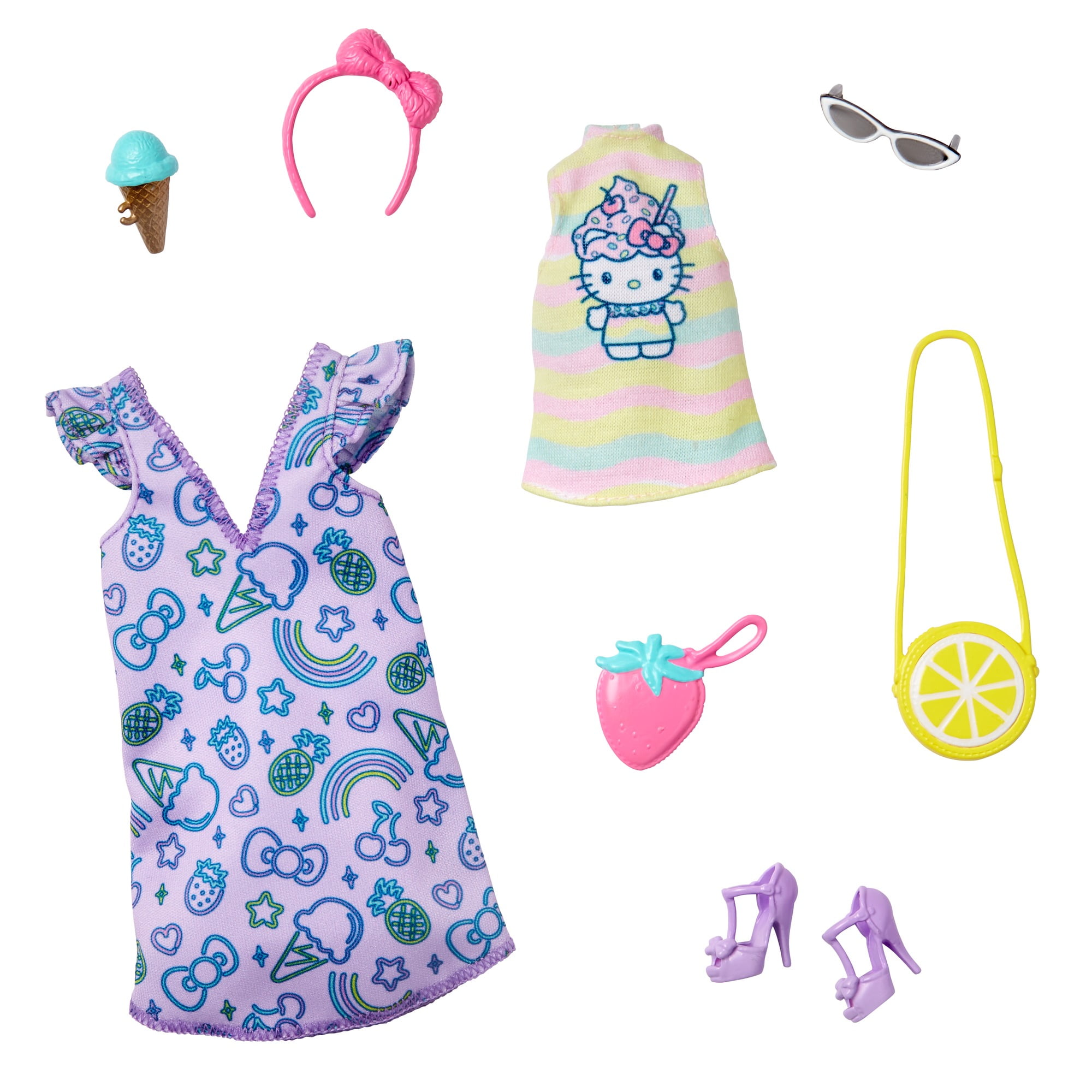 Barbie Doll Clothes: Hello Kitty & Friends Fashion Pack with Ice  Cream-Print Dress & 6 Sweet-Themed Accessories
