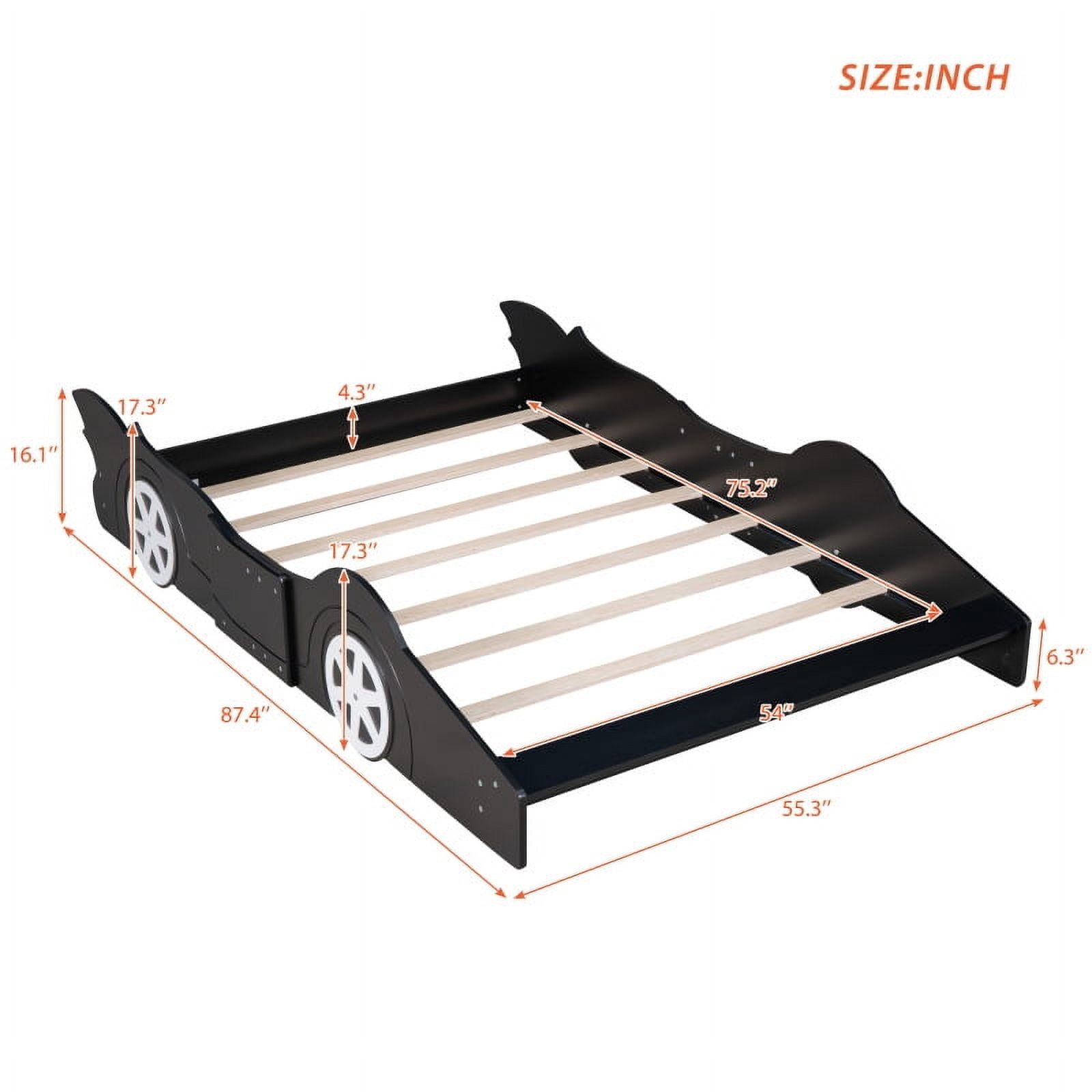 Full Size Race Car-Shaped Platform Bed with Wheels,Black