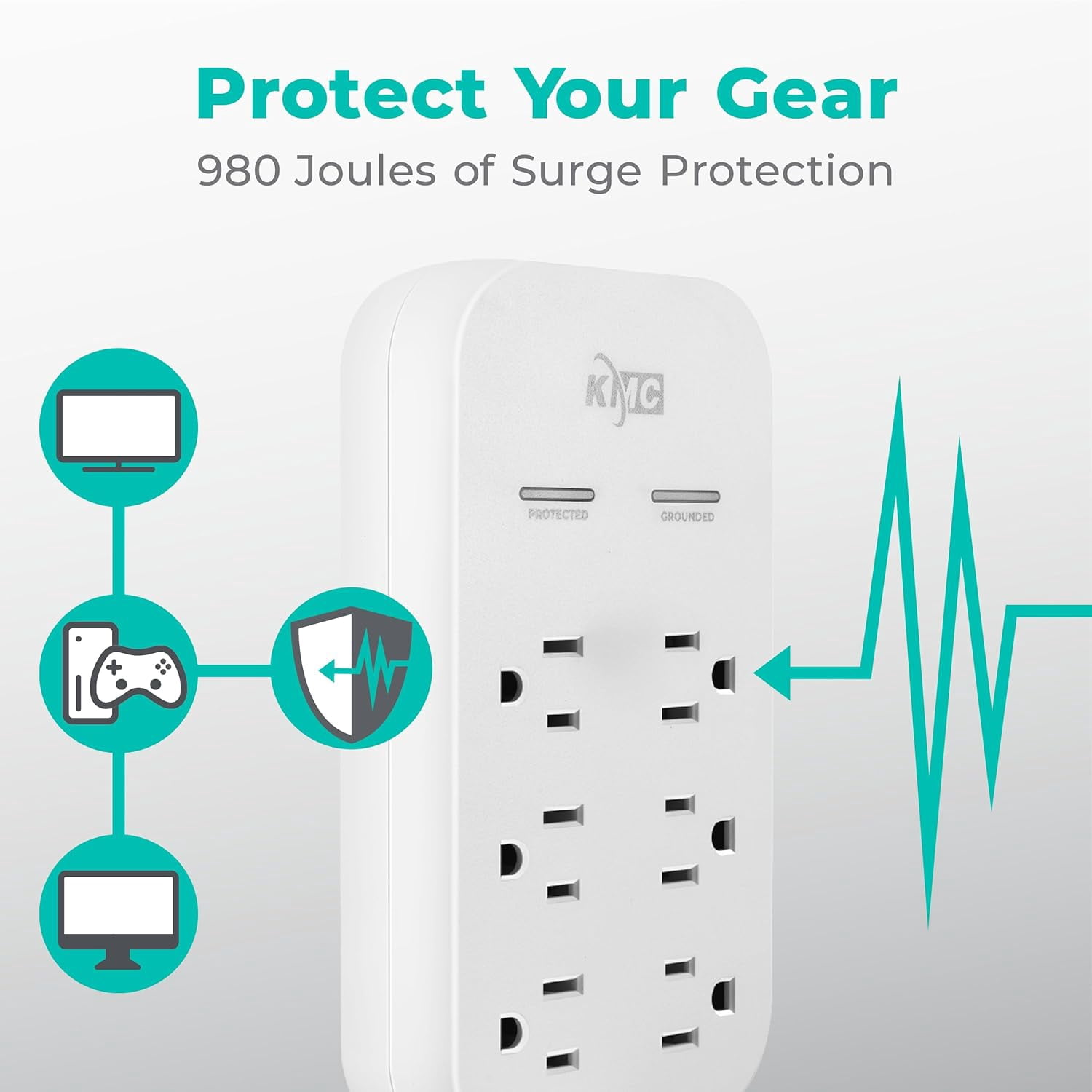 RGHJAR-6-Outlet Extender USB-C PD Surge Protector Wall Tap, Multi-Plug USB Wall Charger, 2 USB-A Ports & USB-C 20W Power Delivery, High-Speed Phone Charger, 980J Surge Protection, UL/ETL Certified, W
