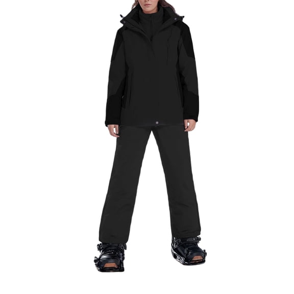 Luwomo Unisex Ski Jacket and Pants Sets Couples Windproof Ski Suits Comfy Winter Women Waterproof Two Piece Snowsuits,Black
