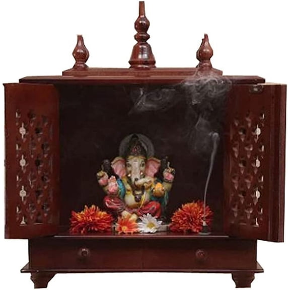 JODHPUR HANDICRAFTS MDF Wood Home Temple (18 inch x 9 inch x 22 inch, Honey)