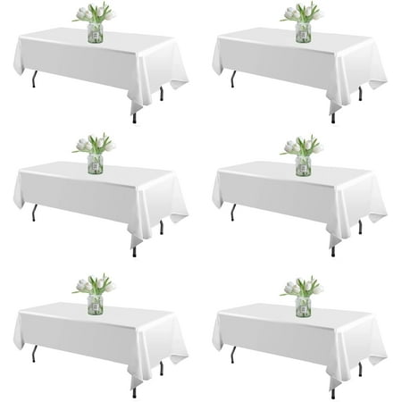 WIGENIUS 6 Pack White Table Cloth Rectangle Tablecloths 60X126 Inch,Polyester Table Cloth for 8 Foot Rectangle Tables,Wrinkle Resistant Washable Fabric Table Covers for Party,Wedding Banquet