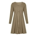 thumbnail image 4 of Lindreshi Fall Dresses for Women 2025 Homecoming Dresses Women's Casual Solid U-Neck Buttons Long Sleeve Waist Dress, 4 of 8