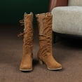 thumbnail image 6 of Chenyee Womens Vintage Suede Tassel Knee High Boots Fashion Studded Wide Calf Chunky Heel Riding Booties, 6 of 7