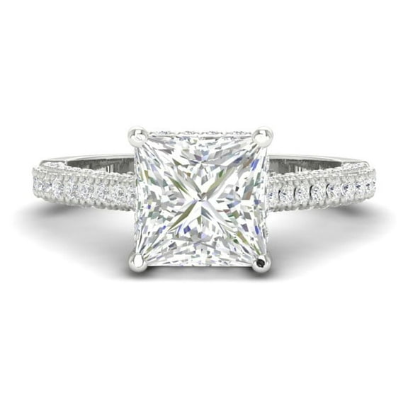 Forever Jewels 925 Sterling Silver 2.50Ct Princess Cut Moissanite Diamond Jewelry Women Solitaire Engagement Ring 14K White Gold Plated