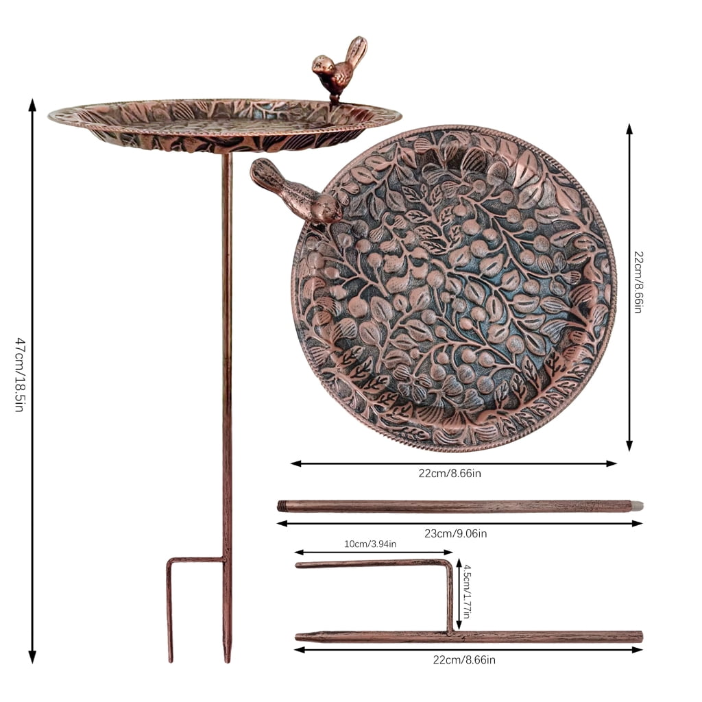 Tizuqe Frostproof Metal Bird Bath Outdoor Water Feeder With Decorative Leaf Motifs Suitable For Wildlife Birds Standing Basin