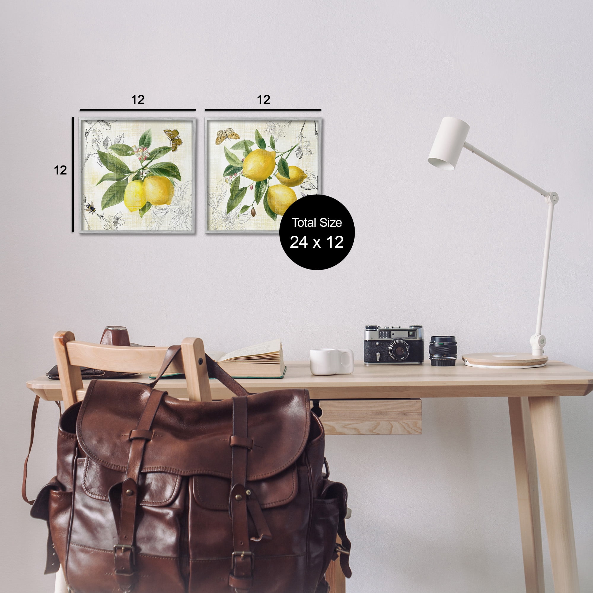 Stupell Industries Distressed Country Lemons Food & Beverage Painting Gray Framed Art Print Wall Art, 12 x 12, Set of 2