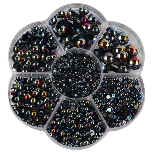 Caja de 2800 Piezas de Media Perla, Adornos para Ropa, Sueltas Trasera Plana DIY para Hacer Vestidos de Novia , NEGRO perfecl Cuentas de perlas redondas