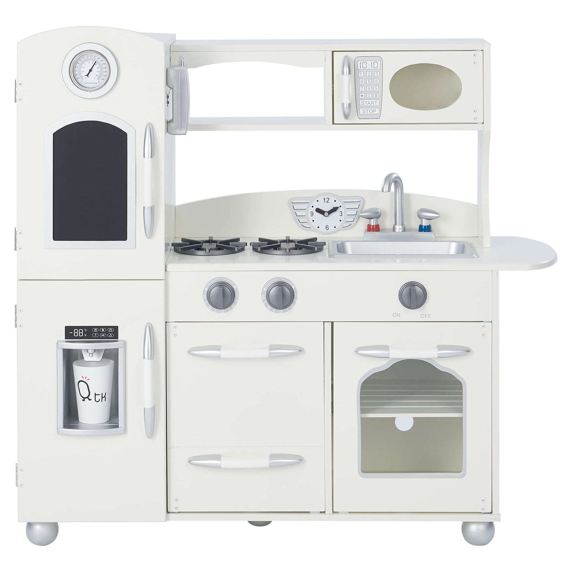 Teamson Kids Wooden Play Kitchen White Children s Fridge Freezer Oven TD 11414W