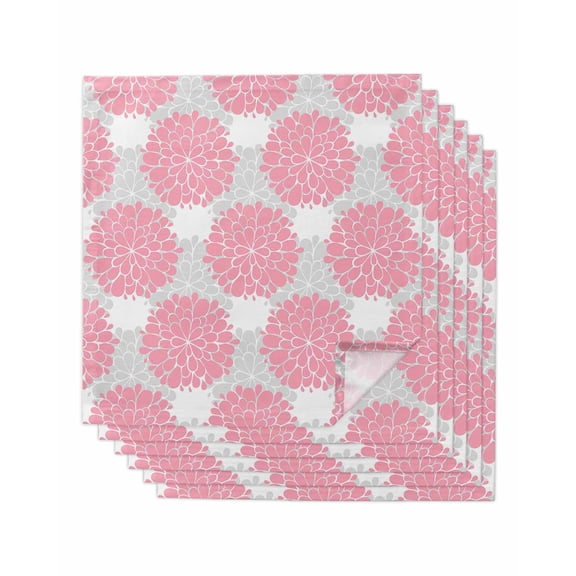 Pink Dahlia Cloth Napkins Set of 6 Reusable Dinner Napkins, Farmhouse Abstract Grey Floral Patterned Cocktail Napkin Washable Table Napkins for Wedding/Holiday Party/Baby Shower 20"x20"