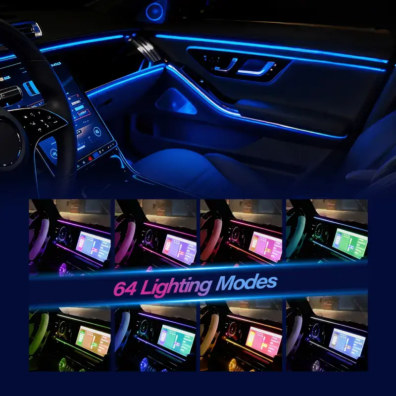 Ceesooi Smart LED Interior Car Lights, USB Powered RGB Car Ambient Lighting with App Control & Music Sync, DIY Mode 110cm+110cm 2-in-1 Design, Multi-Color Decor for Cars Trucks，Gift for Men & Women