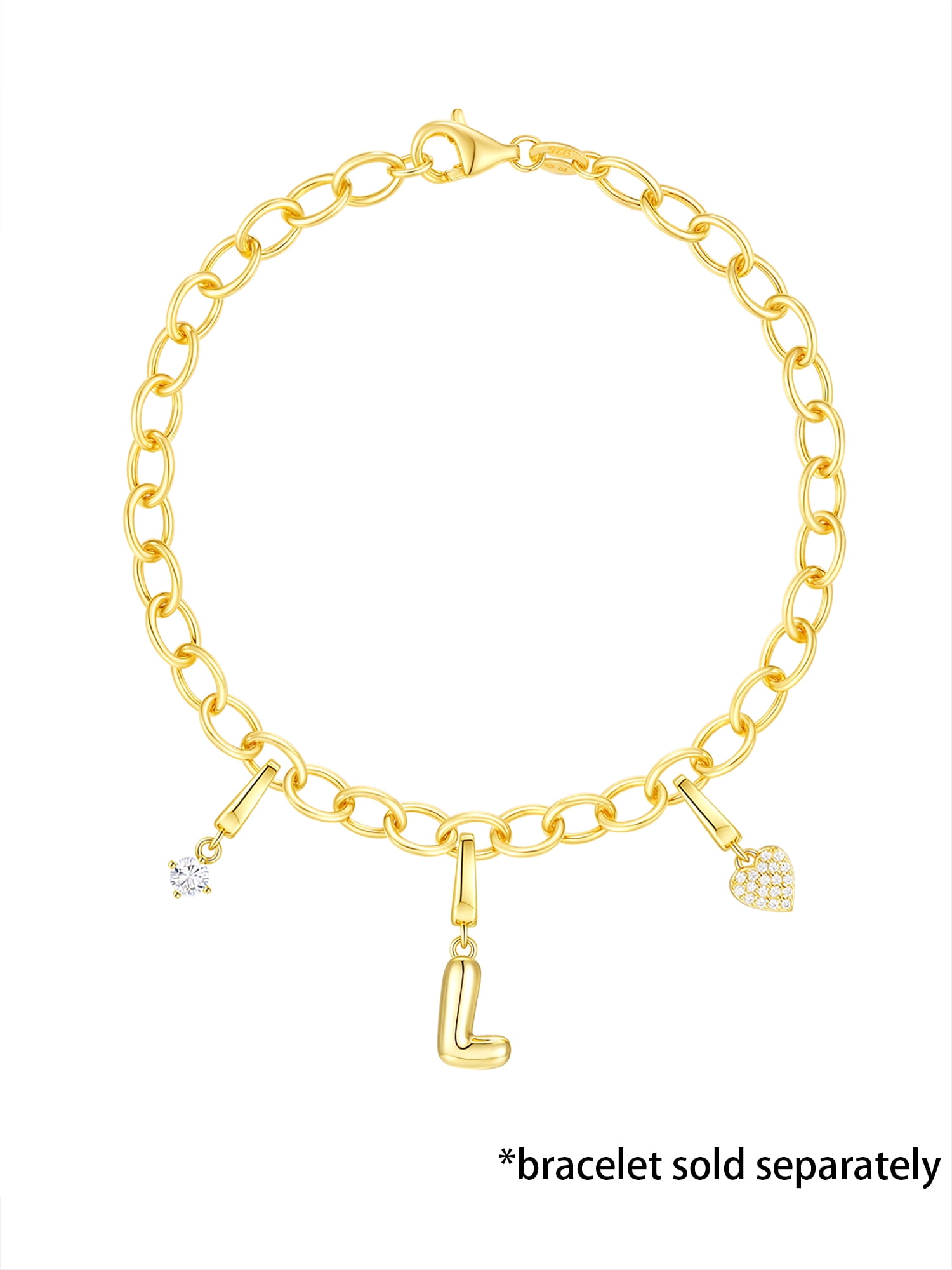 Brilliance Fine Jewelry Simulated Diamond Initial L Charm Set in 14KT Gold Plated Sterling Silver