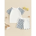 thumbnail image 5 of Aojekbee Kids Boys Shorts Set, Plaid Short Sleeve Crew Neck T-shirt with Elastic Waist Shorts Toddler Set Summer Outfit, 5 of 10
