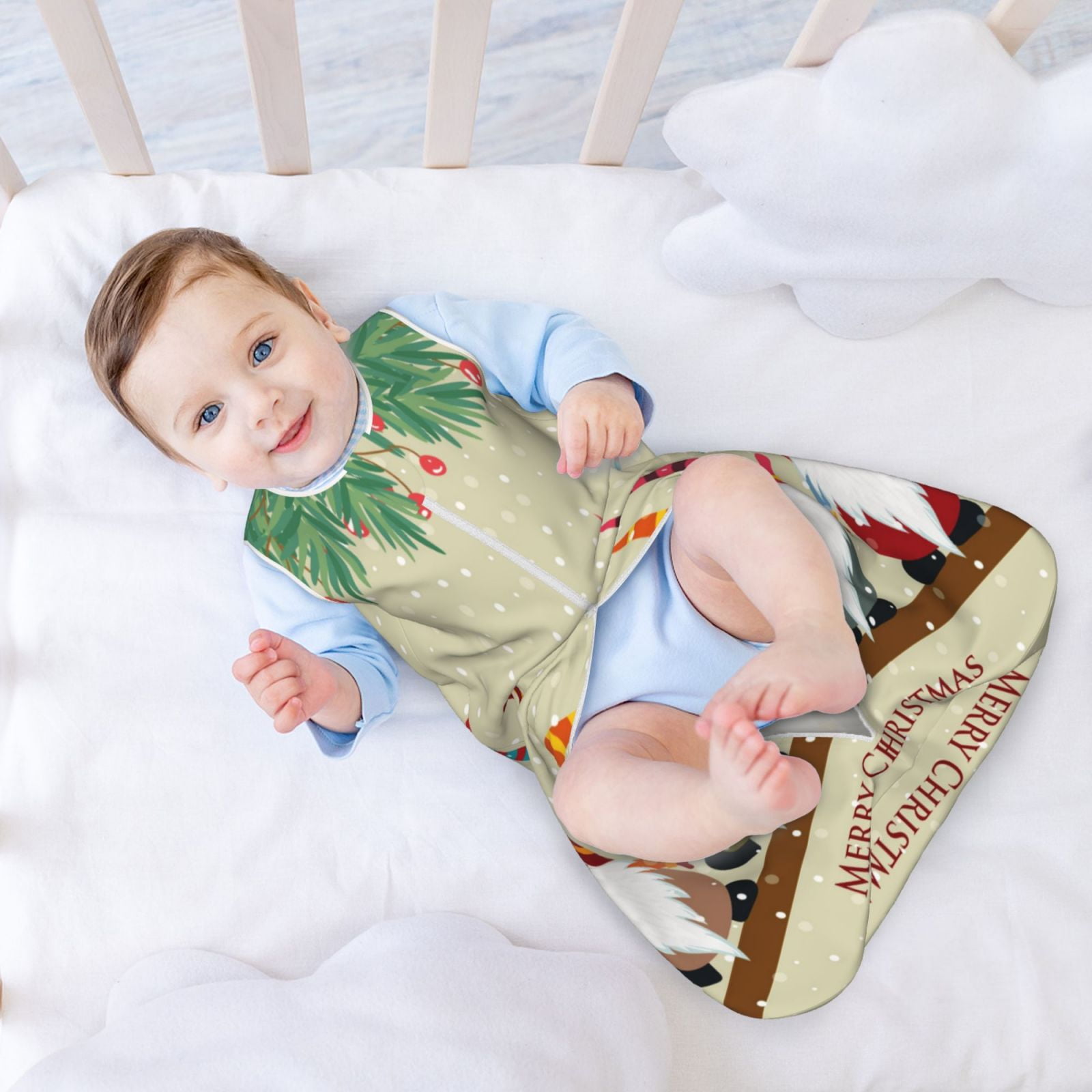 Rateoe Christmas Card With Gnomes Print Cotton Baby Sleep Sack, Baby Sleeping Bag with Two-Way Zipper,Wearable Blanket for Newborn Baby Boys and Girls-Small