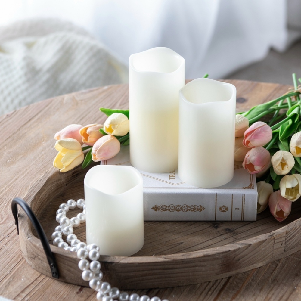 Gzxs Ivory LED Candles 4"&5"&6"H Set of 3, Outdoor Indoor Flameless Pillars Candles with Remote and Timer, Battery Operated, for Home/Wedding/Festival Décor