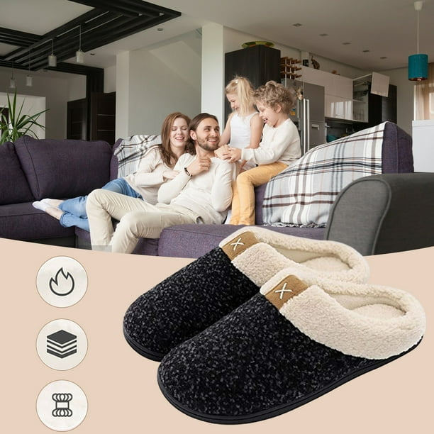 Pantufla Zapatillas con forro de piel sintetica para hombre zapatos de casa comodos y antideslizantes tipo lana M negro Ndcxsfigh Tenis De Mujer Tenis De Hombre Walmart en linea