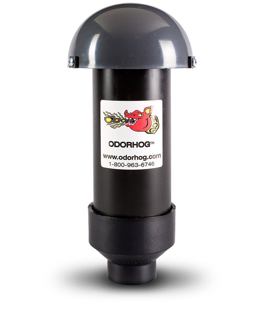 OdorHog Vent Stack Pipe Filter 1.5", Black ABS with Mushroom Cap, Slip