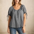 thumbnail image 4 of cocolona Womens Summer Plaid Tops Crew Neck Short Sleeve Tie Button Shirts Dressy Casual Loose Blouses, 4 of 6