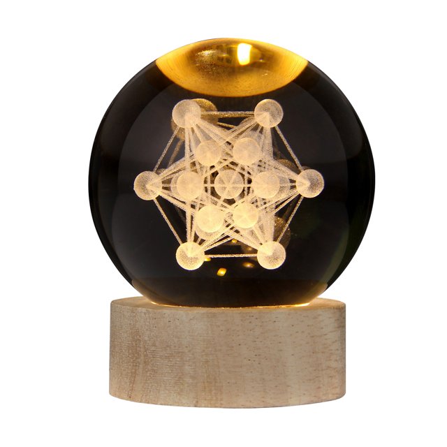 TFixol 3D Illuminated Crystal Ball with Warm Wooden Base - Solar System & Galaxy Night Light, USB-Powered Desktop Decor, Perfect Gift for All Occasions, 8cm Crystal & 7cm Base Options