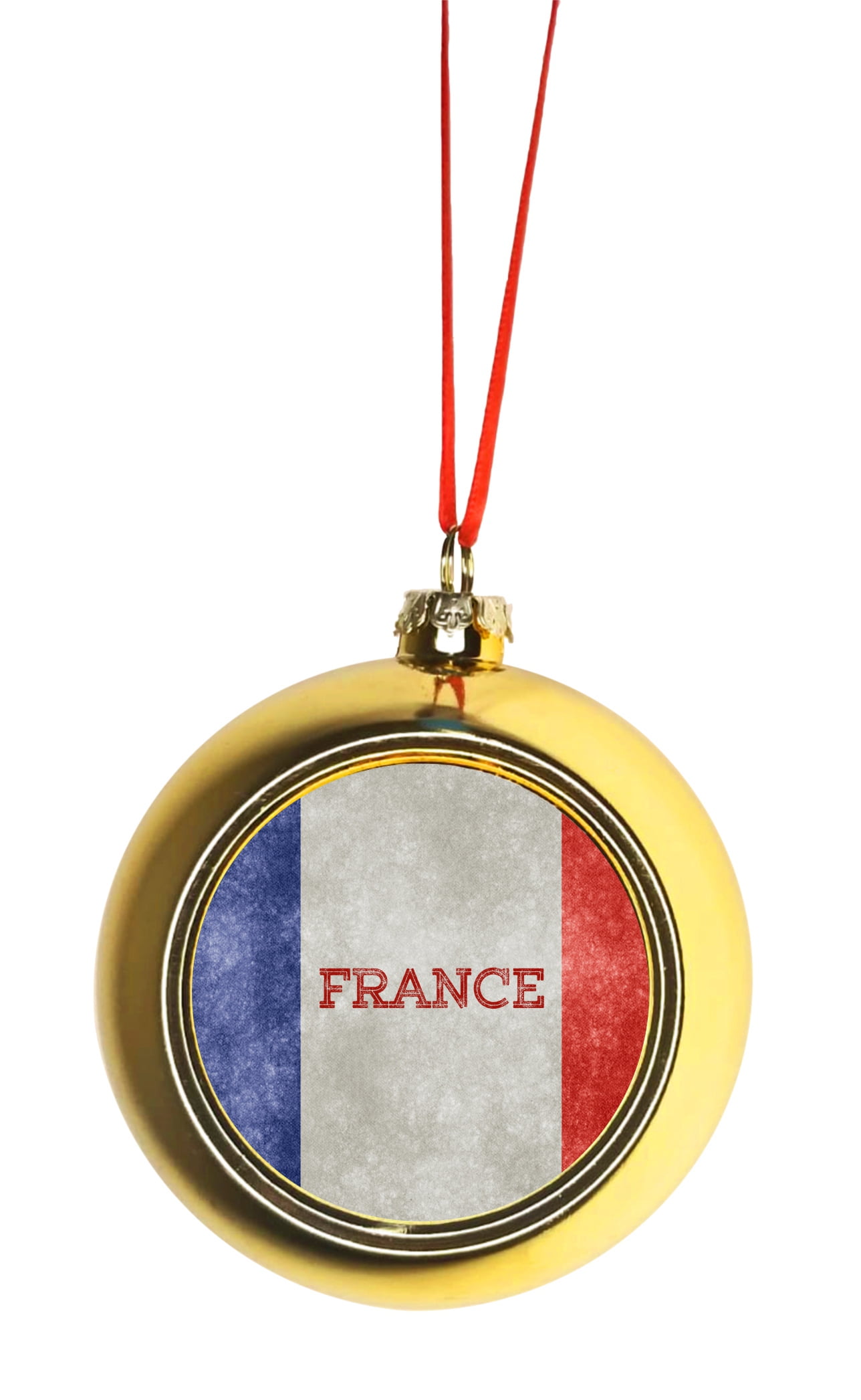 Flag France French Grunge Flag Bauble Christmas Ornaments Gold Bauble