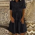 thumbnail image 5 of Miluxas Womens Summer Midi Denim Dress Short Sleeve Button Down Jean Shirt Dresses Casual Knee Length Tiered Cowboy Sundress Black S(S), 5 of 9