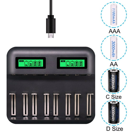 8 Slots Intelligent Battery Charger For AA AAA AA Battery Charger C D Rechargeable Batteries