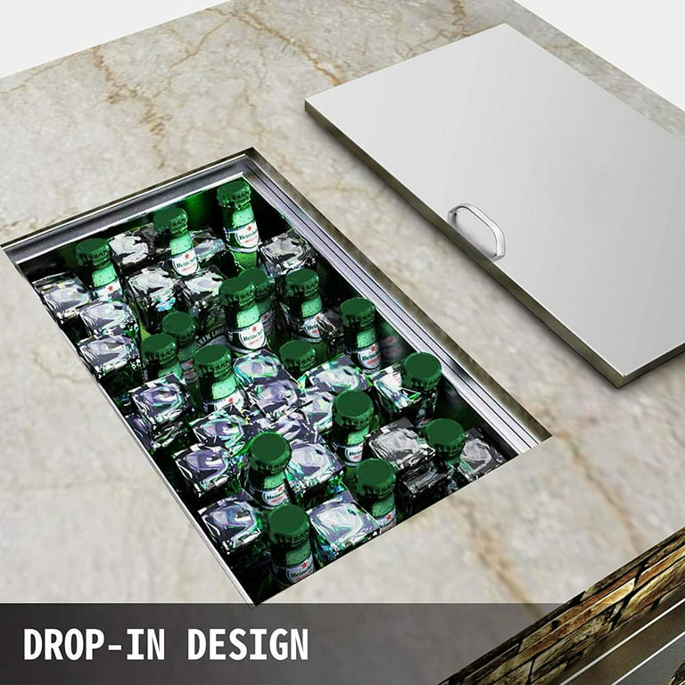 Drop-in Ice Chest Built In Ice Bin With Removable Cover SUS 304 Stainless  Steel Ice Cooler Including Drain-Pipe & Drain Plug For Cold Wine