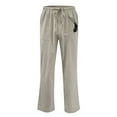 thumbnail image 5 of OSOLU Men All Season Fit Pant Casual Solid Color Feather Painting Cotton Linen Loose Plus Size Trouser Fashion Beach Pockets Pant Everyday Comfort Versatile Bottoms, 5 of 5