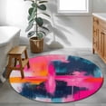 thumbnail image 3 of Round Rugs 3.3Ft, Pink Teal Black Round Area Rug Washable Indoor Throw Carpet, Modern Oil Painting Contemporary Soft Non Slip Circle Rug for Laundry Room Patio Home Decor Aesthetic, 3 of 8