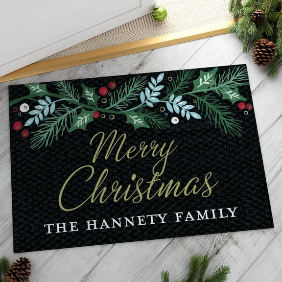 Personalized Floral Christmas Indoor / Outdoor Doormat