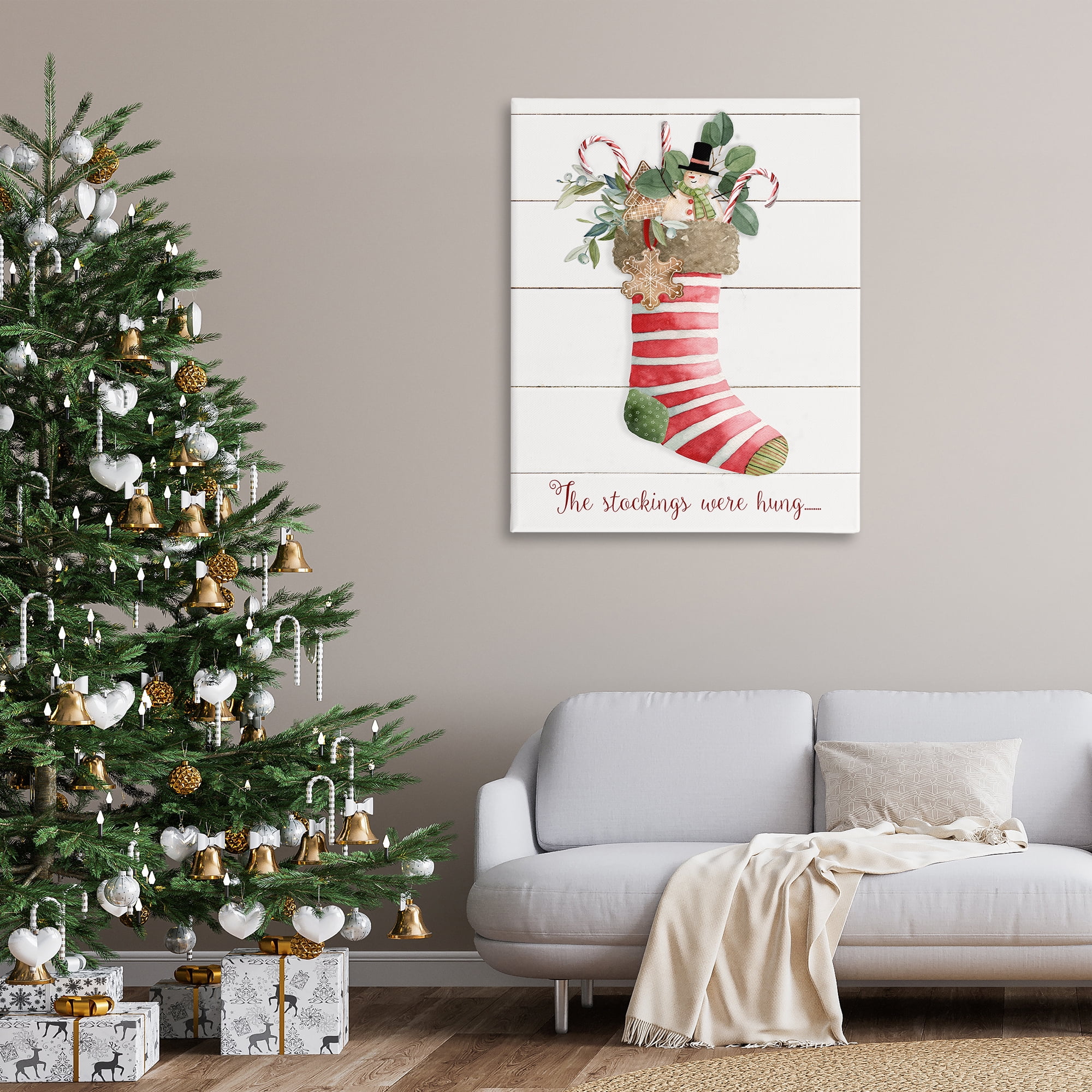 Stupell Industries Striped Christmas Stocking Holiday Painting Gallery Wrapped Canvas Art Prints Wall Art, 36 x 48