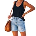 thumbnail image 3 of Wevis Women's High Waisted Denim Shorts, Distressed Jean Shorts with Rolled Cuff Hem, Five Pocket Casual Summer Shorts, 3 of 5