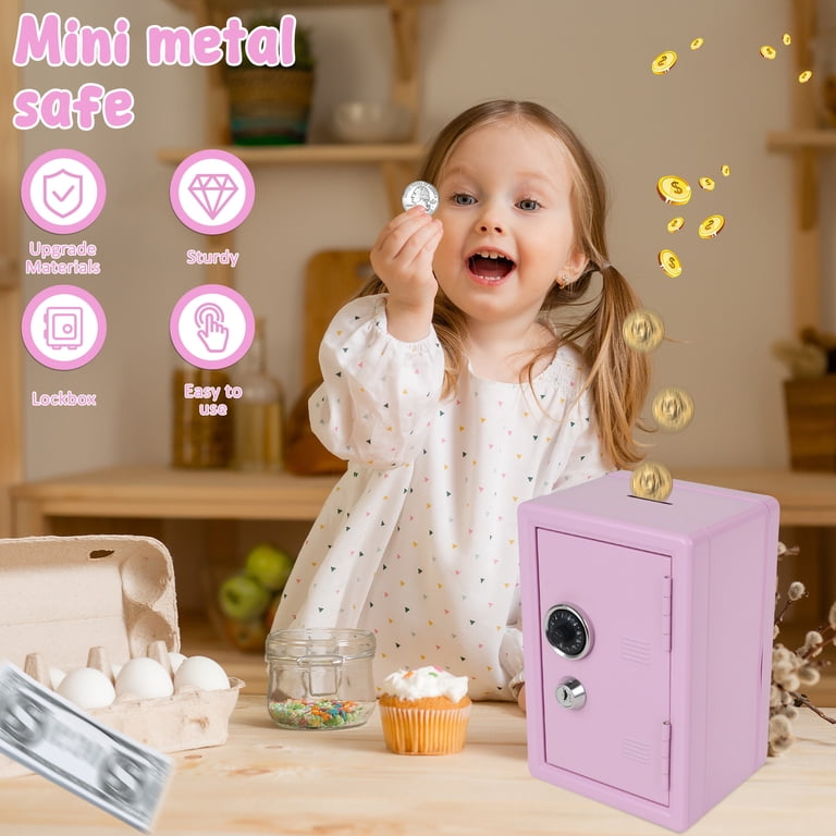 Keyohome Small Safe for Kids Metal Lock Safe Box Mini Money Box for Kids Mini Pink Case with Lock for Home Money Cash Jewelry, Size: 12x10x18cm