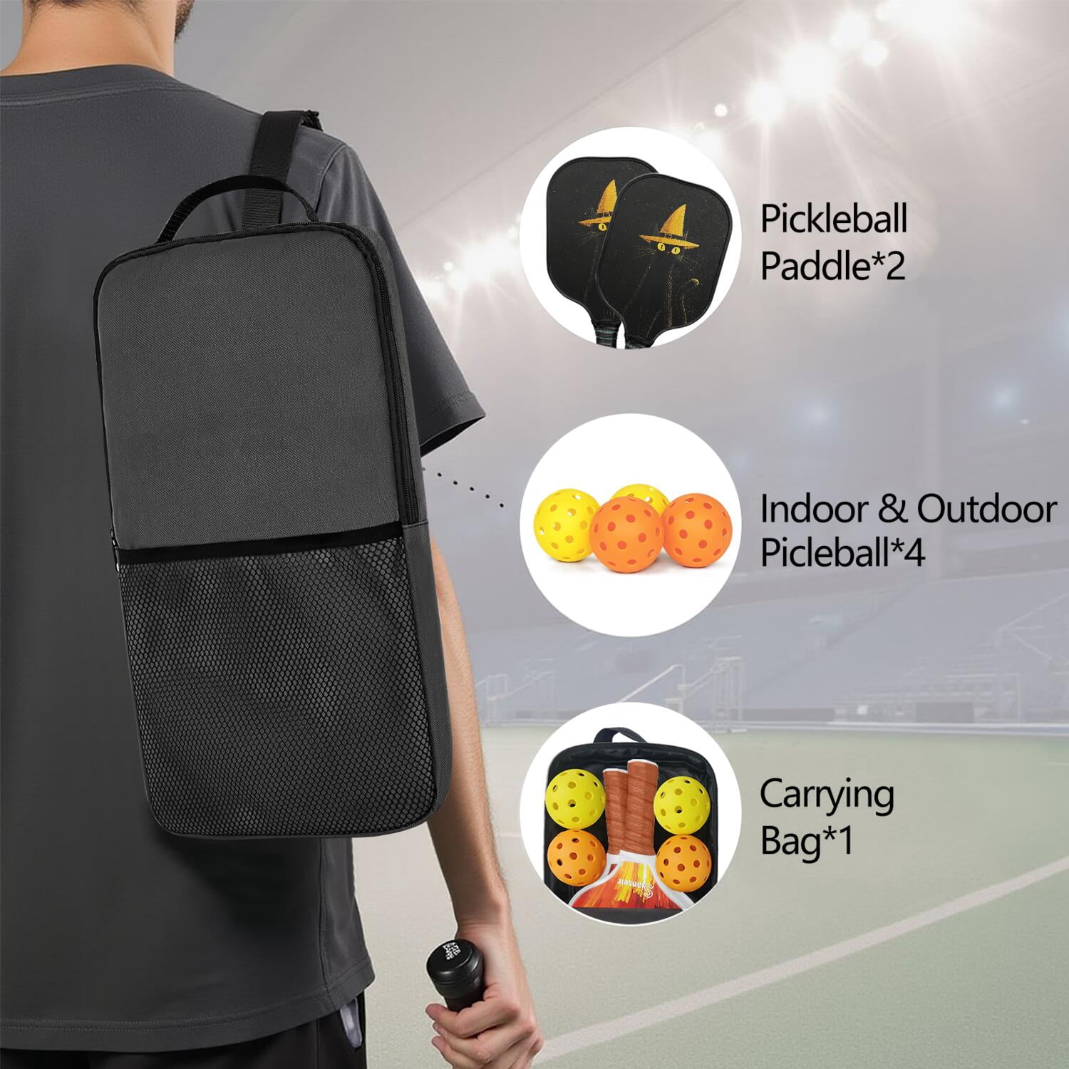 Pickleball Paddles Set Of 2, Fiberglass Surface, Horrible Theme, 4 Balls & Bag