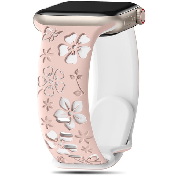 Floral Band Compatible with Apple Watch Bands for Women 40mm 41mm 38mm 42mm 44mm 45mm 46mm 49mm, Engraved Cute Bow Soft Silicone Sport Strap for iWatch Series 11 10 9 8 7 6 5 4 3 2 1 SE Ultra