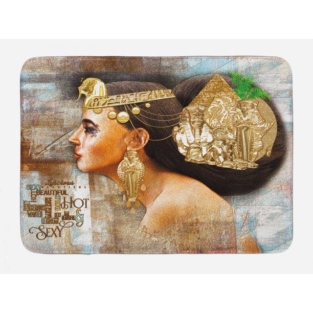 Egyptian Bath Mat, Woman Queen Cleopatra Profile Historical Art Scene
