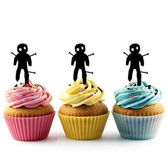 Voodoo Doll Halloween Silhouette Acrylic Cupcake Toppers 12 pcs