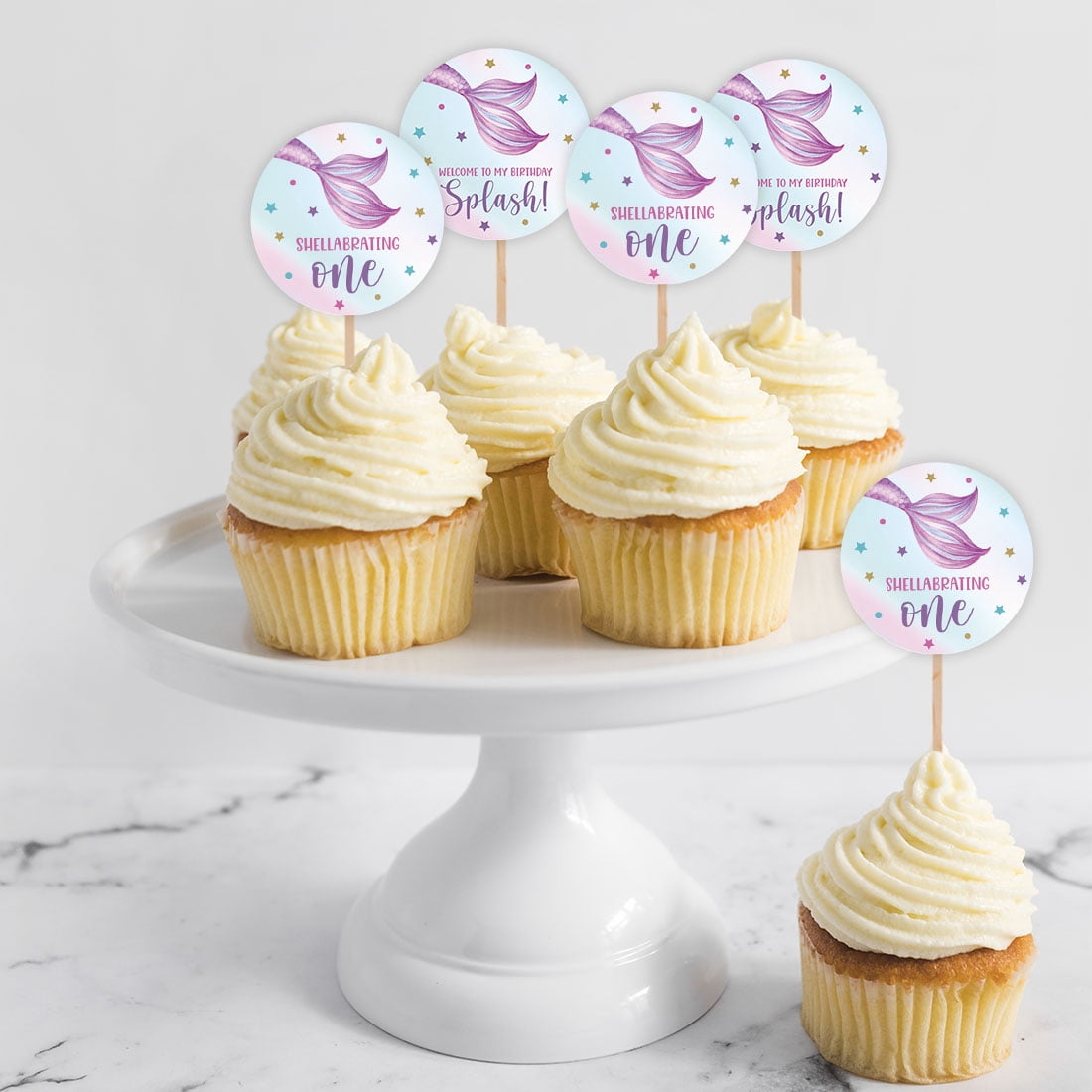 20 Stück Personalisierte Cupcake-Topper Aus Acryl - Spiegelnd, Rund, 5cm, Goldfarben