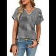 thumbnail image 1 of Blusas Elegantes e Informales de Corta para Mujer, Modernas, de Verano, con Cuello en V, Holgadas y A Rayas. Negro S, 1 of 9