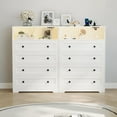 thumbnail image 4 of 4 Drawer Wooden Dressers for Bedroom with LED Lights & Charging Station, Modern Nightstand for Bedside, Wood Chest of Drawers Storage Organizer for Living Room, Hallway, Closet (White), 4 of 9