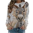 thumbnail image 2 of Wancir Women Comfy Sweatshirt Donkey Print Solid Crew Neck Long Sleeve Cute Pullover Top, 2 of 4