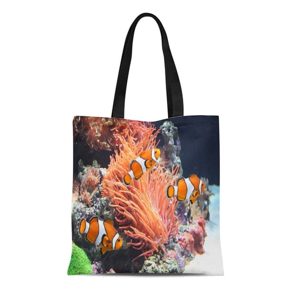 NUDECOR Sac Fourre-Tout en Toile Orange Corail Anémone de Mer et Poisson Clown Récif Rouge Sacs Réutilisables à Bandoulière pour Épicerie Sac à Main