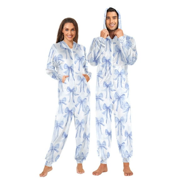 joogoo Watercolor Bow Blue Unisex Adults Onesies Pajamas Jumpsuits L