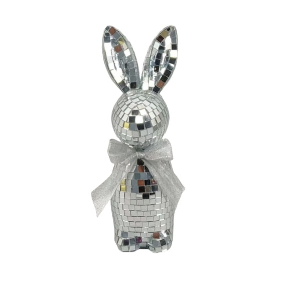Sktrjpolfis Easter Bunny Mirror Ball Sculpture, 8.66in Foam Sparkling Ornament for Easter Party Decor