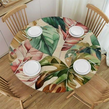 

Sheronv Leaves Plant Pattern Round Table Cover Stain Resistant Washable Indoor Outdoor Tablecloth Kitchen Dining Wedding Parties 100% Polyester Fiber 42-46