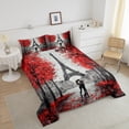 thumbnail image 4 of Erosebridal Paris Bedding Set King Size Red Grey Eiffel Tower Comforter Set for Teens Bedroom Decor Watercolor Cherry Blossoms Comforter Couple Retro Grey Building Quilt Comforter 2 Pillow, 4 of 7