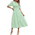 thumbnail image 5 of Holiday Women's Summer Solid Color Dresses Fashionable O Neck Half Sleeve Elegant Party Dresses for Women Oversized Casual Chiffon Midi Dress-9-M, 5 of 7