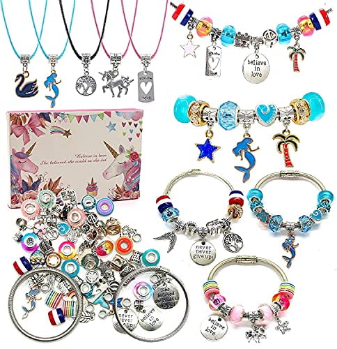 Girls multi-coloured unicorn charm necklace and bracelet set personalised gift 