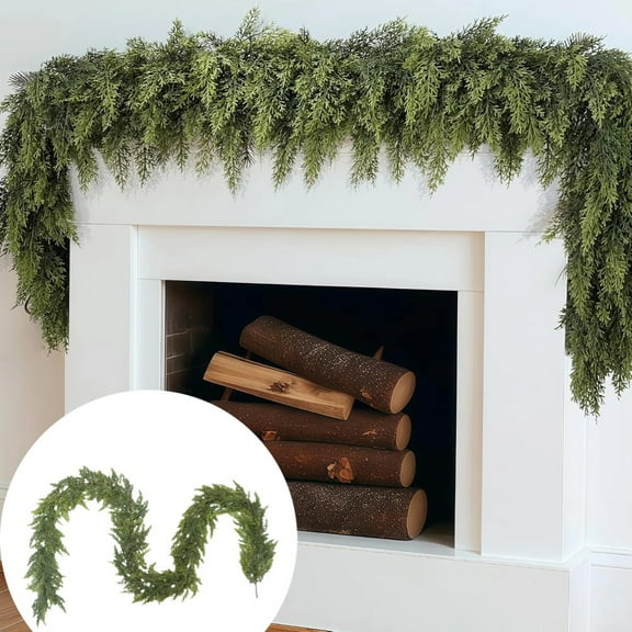 9 Ft Christmas Cedar Pine Garlands, Artificial Cedar Garland, Realistic Green Artificial Greenery Garland for Table, Mantle, Wall, Indoor, Outdoor Christmas Decorations