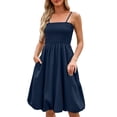 thumbnail image 3 of Casual Summer Dresses for Women Solid Color Slim Shoulder Strap Bohemian Bag MIDI Skirt Fashion Beach Vacation Clothes, 3 of 9